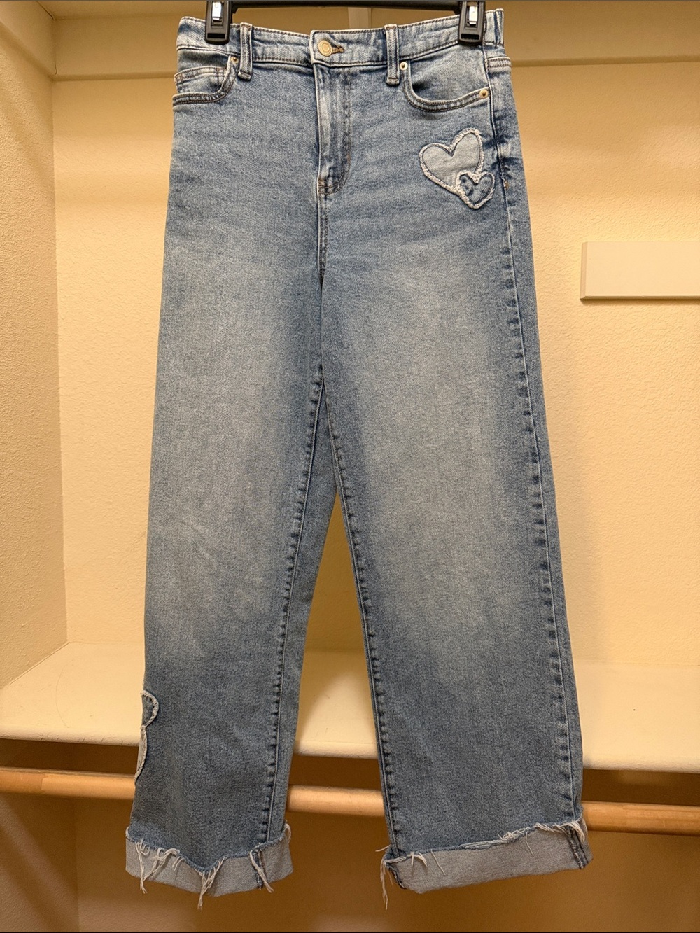 No Boundaries High-Rise Wide Leg Heart Patch Jeans XS 0-2